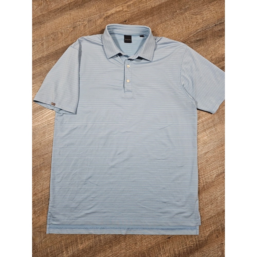 Dunning Golf Mens Large Blue Striped Coolmax Lycra Short Sleeve Polo Shirt L